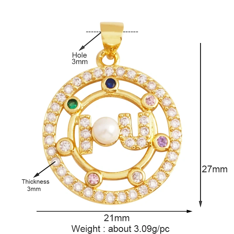 Colour Rainbow Love Heart Wing Shell Pearl Zircon Charm Pendant,18K Gold Plated Jewelry Findings Necklace Accessories Supply L49