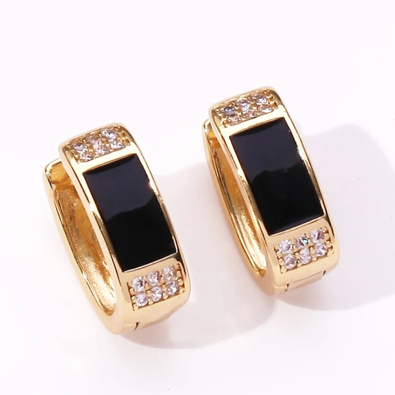 Simple Rectangular Geometric Earrings Red Blue Black White Enamel 18K Real Gold Plated,Women Girl Her Spring Jewelry Jewelry P15