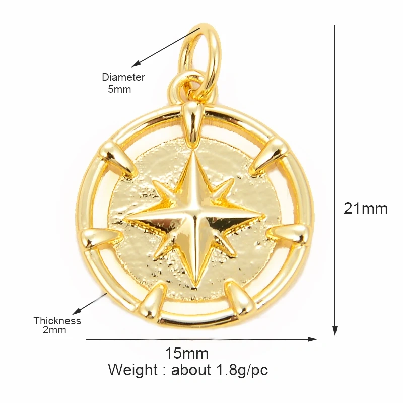 Trendy Coin Round Moon Sun Star Mini Charm Pendant,Real 18K Gold Plated,Jewelry Components Findings Accessories Supplies K93