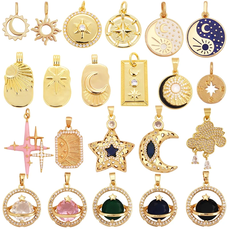 Trendy Coin Round Moon Sun Star Mini Charm Pendant,Real 18K Gold Plated,Jewelry Components Findings Accessories Supplies K93