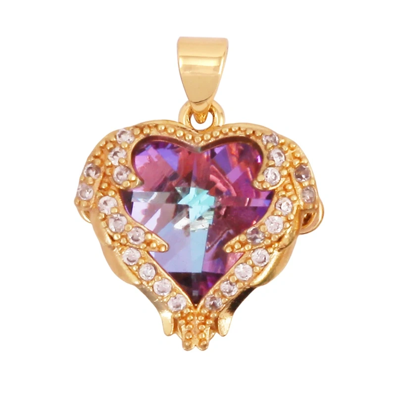 Colourful Fashion Heart Shape Charm Pendant,Classics Love Heart Cubic Zirconia Real 18K Gold Plated Craft Jewelry Supplies K96