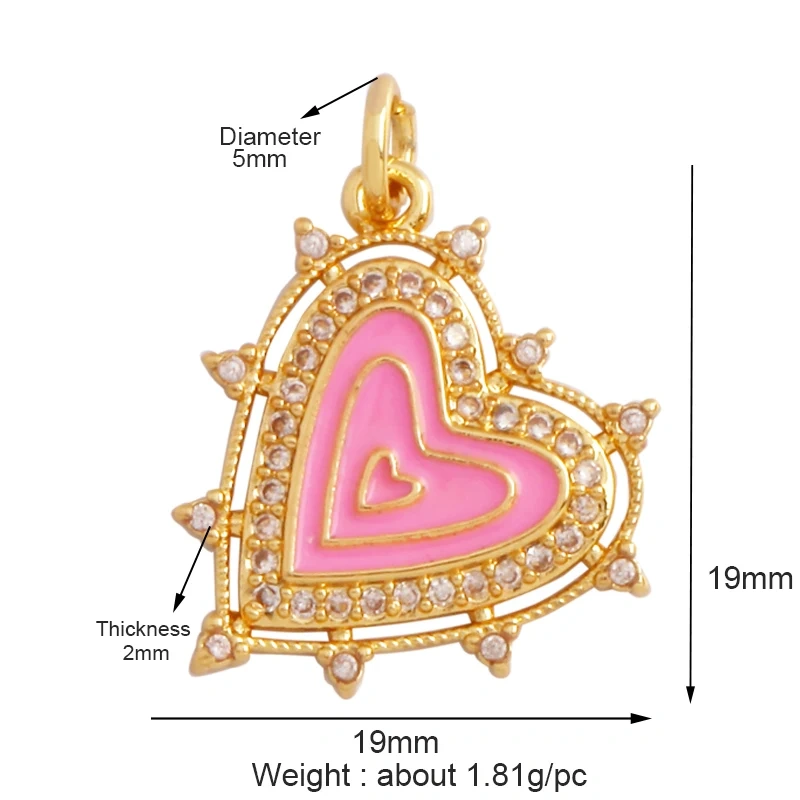 Colour Rainbow Love Heart Wing Shell Pearl Zircon Charm Pendant,18K Gold Plated Jewelry Findings Necklace Accessories Supply L49