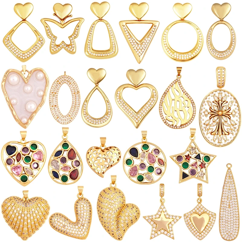 Luxury Classics Colourful Heart Shape Charm Pendant,Creative Love Heart Cubic Zirconia Real 18K Gold Plated Jewelry Supplies K92