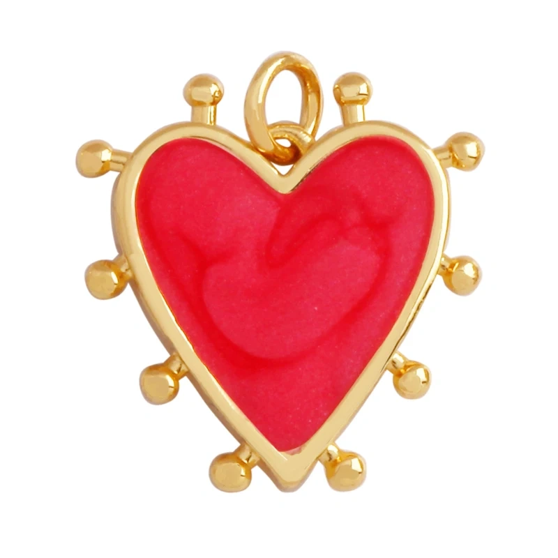 Colour Rainbow Love Heart Wing Shell Pearl Zircon Charm Pendant,18K Gold Plated Jewelry Findings Necklace Accessories Supply L49