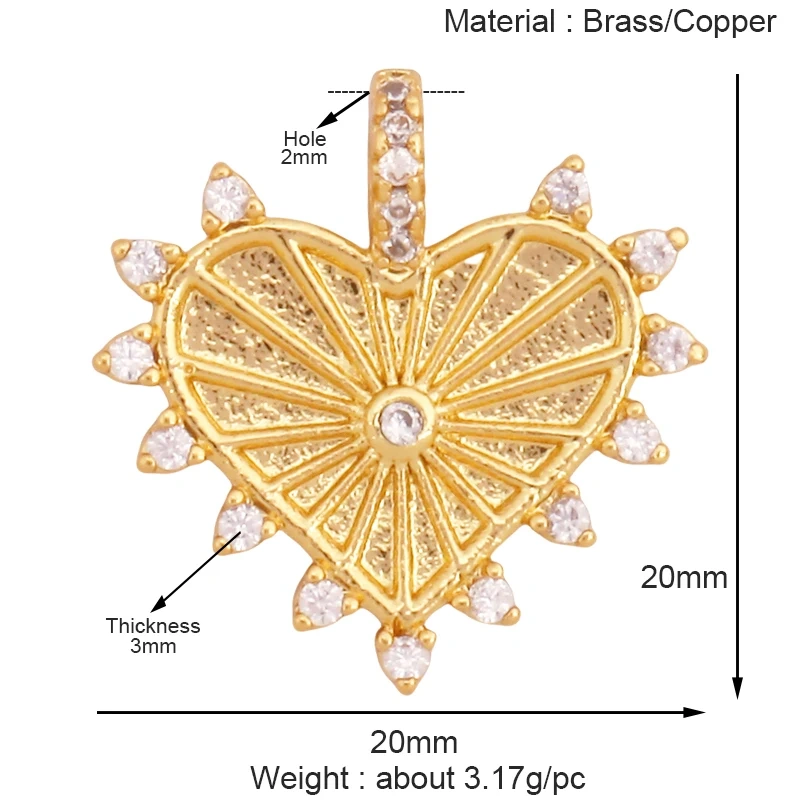 Colourful Fashion Heart Shape Charm Pendant,Classics Love Heart Cubic Zirconia Real 18K Gold Plated Craft Jewelry Supplies K96