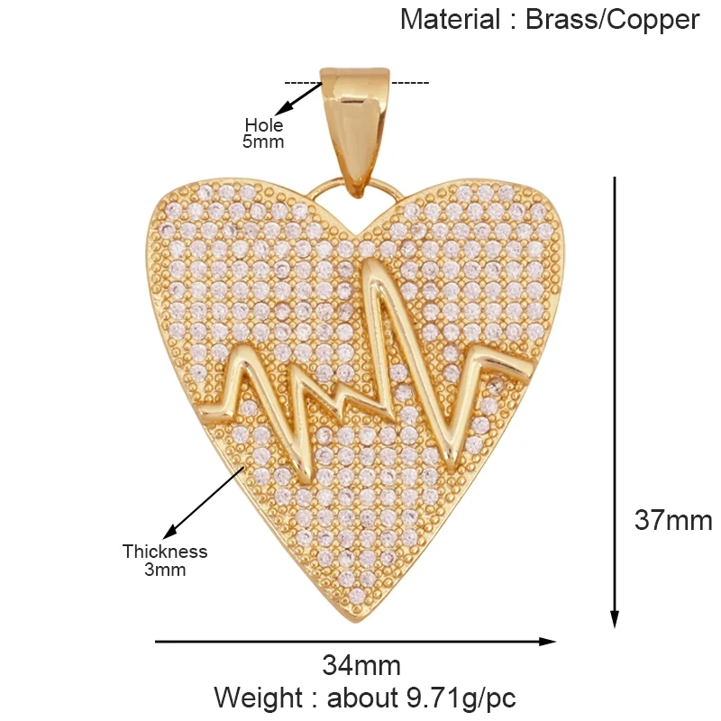 Colourful Fashion Heart Shape Charm Pendant,Classics Love Heart Cubic Zirconia Real 18K Gold Plated Craft Jewelry Supplies K96