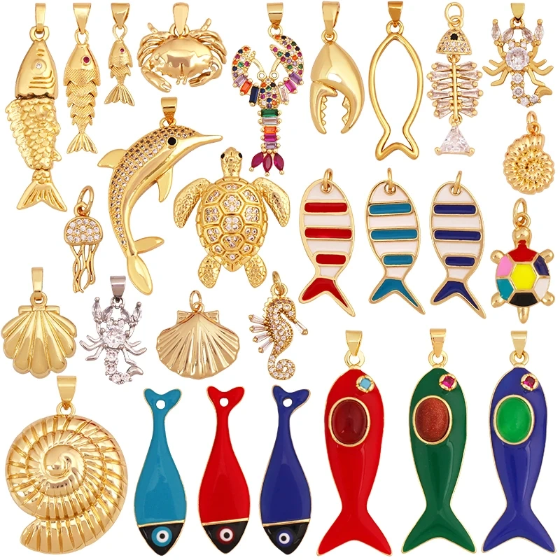 Trendy Multicolor Ocean Scallop Starfish Dolphin Seahorse Charm Necklace Pendant,Enamel Summer Beach Holiday Jewelry Supply K91