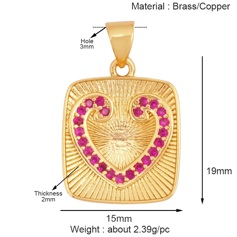 Colourful Fashion Heart Shape Charm Pendant,Classics Love Heart Cubic Zirconia Real 18K Gold Plated Craft Jewelry Supplies K96