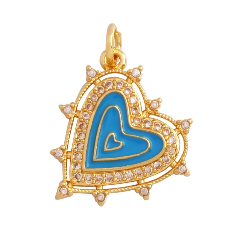 Colour Rainbow Love Heart Wing Shell Pearl Zircon Charm Pendant,18K Gold Plated Jewelry Findings Necklace Accessories Supply L49