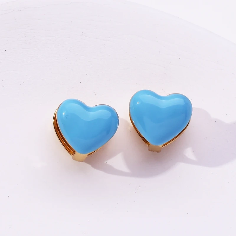 Cute Heart Earrings Red Blue Black White Enamel 18K Gold Plated,Not Easy to Tarnish,Women Girl Her Spring Jewelry Jewelry P15
