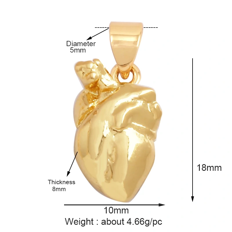 Colour Rainbow Love Heart Wing Shell Pearl Zircon Charm Pendant,18K Gold Plated Jewelry Findings Necklace Accessories Supply L49