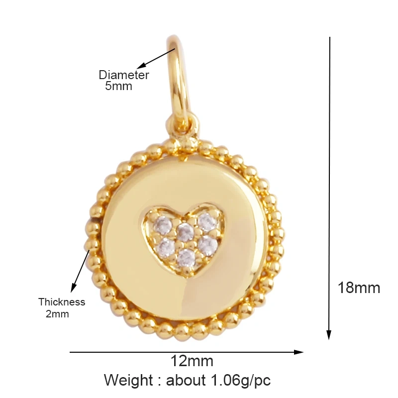 Colour Rainbow Love Heart Wing Shell Pearl Zircon Charm Pendant,18K Gold Plated Jewelry Findings Necklace Accessories Supply L49