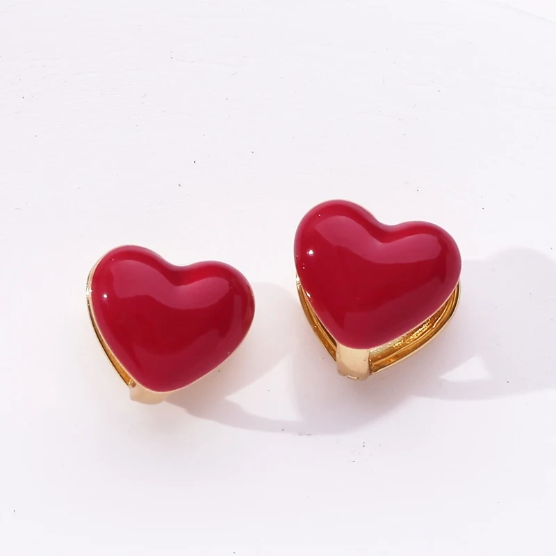 Cute Heart Earrings Red Blue Black White Enamel 18K Gold Plated,Not Easy to Tarnish,Women Girl Her Spring Jewelry Jewelry P15