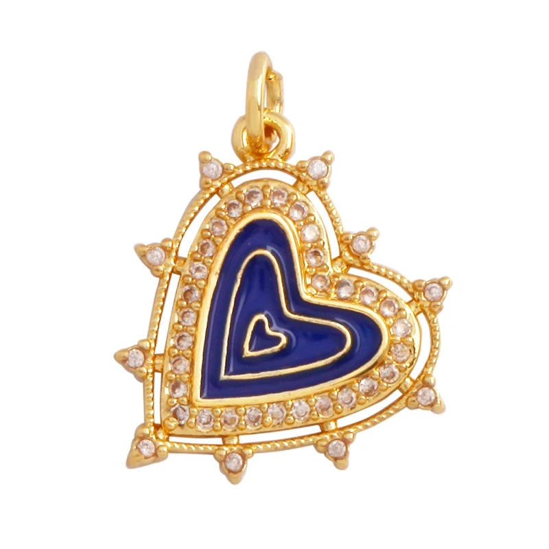 Colour Rainbow Love Heart Wing Shell Pearl Zircon Charm Pendant,18K Gold Plated Jewelry Findings Necklace Accessories Supply L49