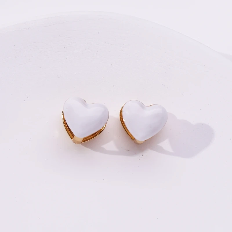 Cute Heart Earrings Red Blue Black White Enamel 18K Gold Plated,Not Easy to Tarnish,Women Girl Her Spring Jewelry Jewelry P15