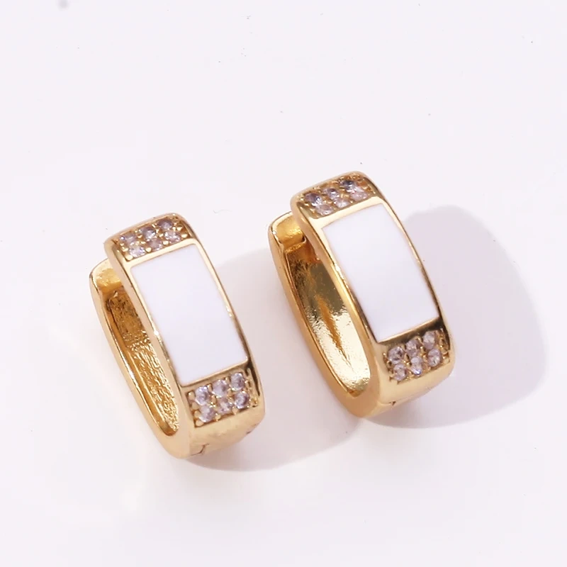 Simple Rectangular Geometric Earrings Red Blue Black White Enamel 18K Real Gold Plated,Women Girl Her Spring Jewelry Jewelry P15