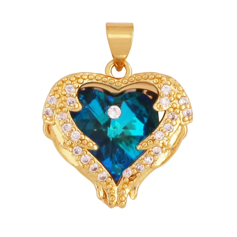 Colourful Fashion Heart Shape Charm Pendant,Classics Love Heart Cubic Zirconia Real 18K Gold Plated Craft Jewelry Supplies K96