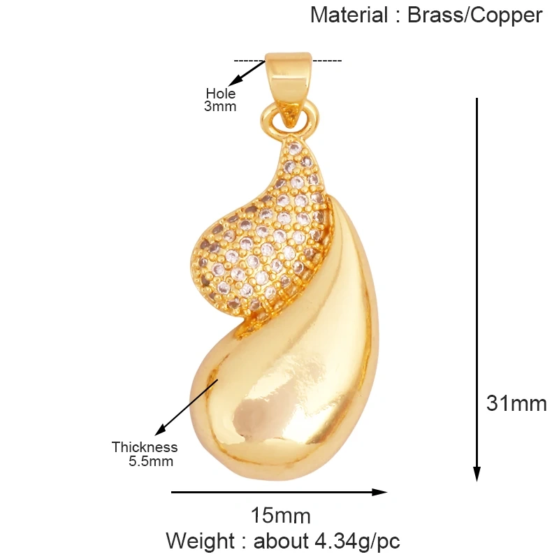 Colourful Fashion Heart Shape Charm Pendant,Classics Love Heart Cubic Zirconia Real 18K Gold Plated Craft Jewelry Supplies K96