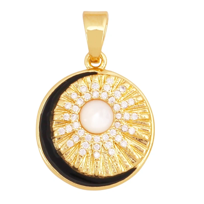 Trendy Coin Round Moon Sun Star Mini Charm Pendant,Real 18K Gold Plated,Jewelry Components Findings Accessories Supplies K93