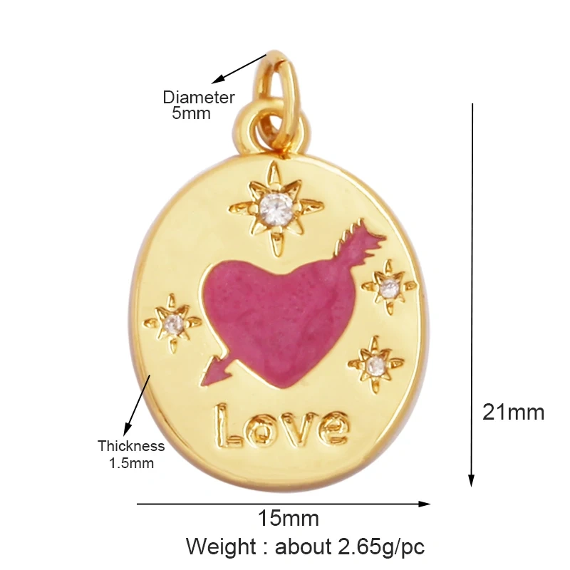 Colour Rainbow Love Heart Wing Shell Pearl Zircon Charm Pendant,18K Gold Plated Jewelry Findings Necklace Accessories Supply L49