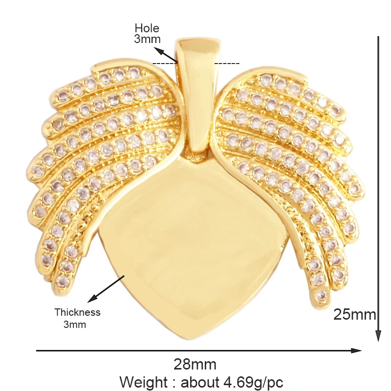 Colour Rainbow Love Heart Wing Shell Pearl Zircon Charm Pendant,18K Gold Plated Jewelry Findings Necklace Accessories Supply L49