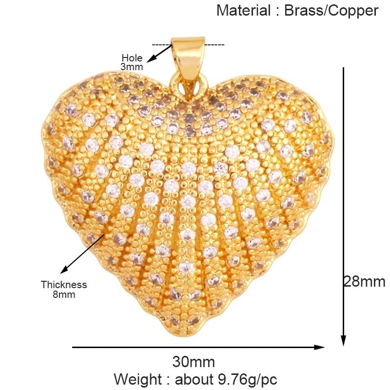 Luxury Classics Colourful Heart Shape Charm Pendant,Creative Love Heart Cubic Zirconia Real 18K Gold Plated Jewelry Supplies K92