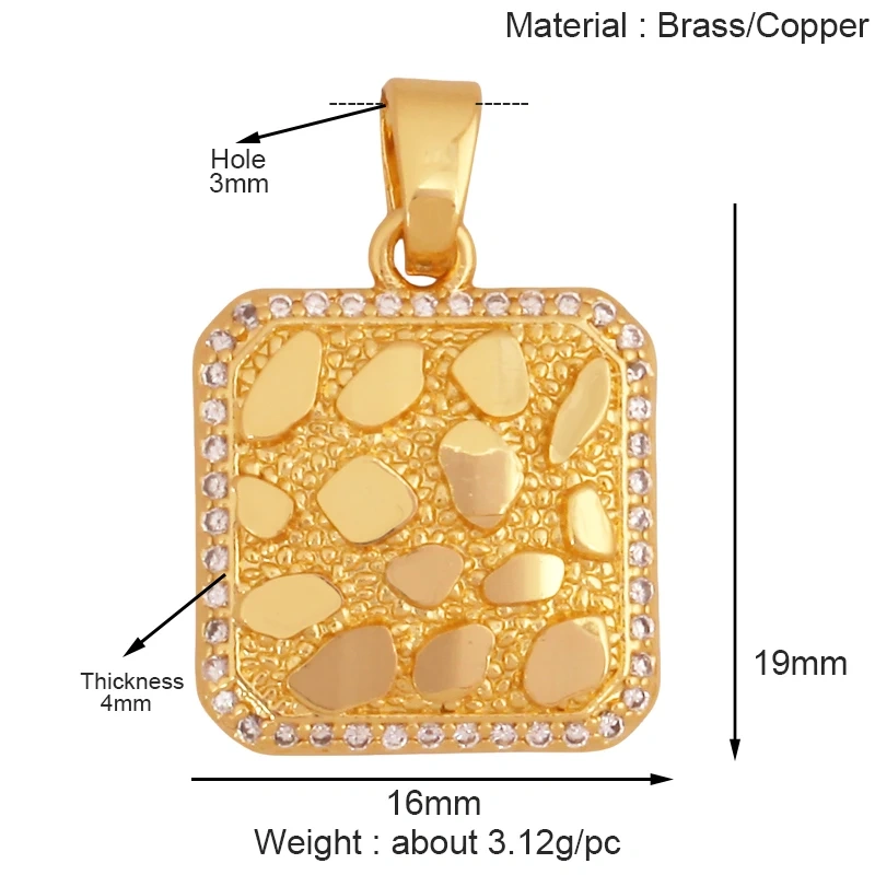 Fashion Love Heart Round Rectangle Geometry Charm Pendant,18K Gold Plated Necklace Bracelet Jewelry Findings Daily Supplies K67