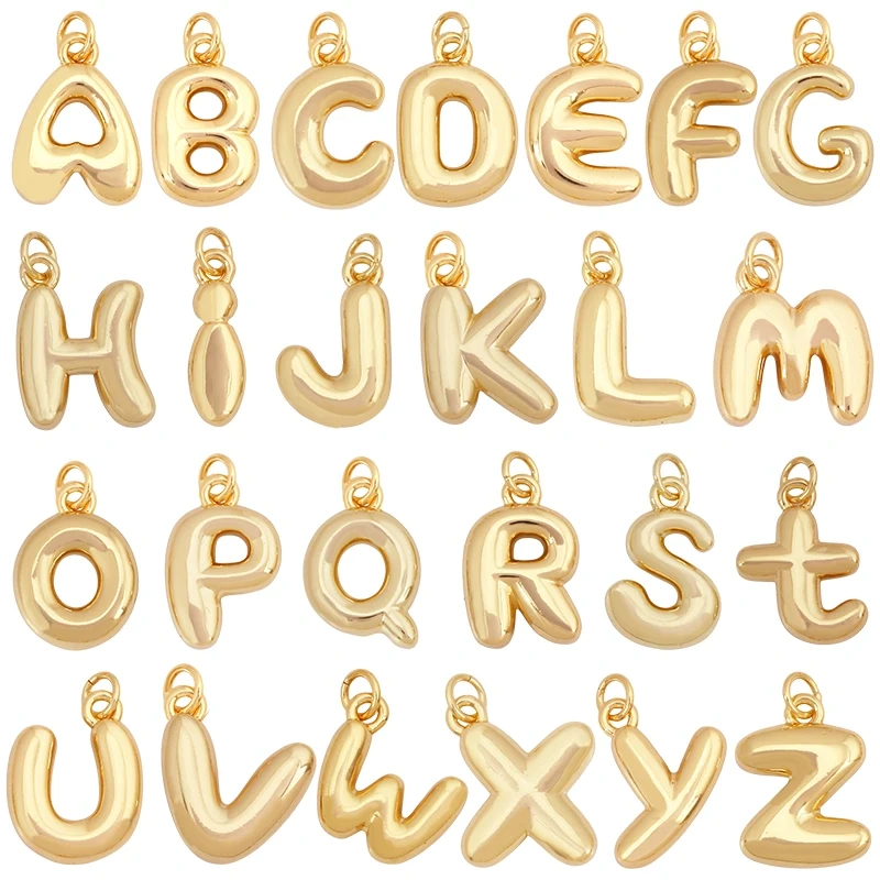 Cute Fashion 18K Gold Plated Without Zircon BrassInitial Name A-Z Letter Charm Pendant Necklace,Jewelry Findings Supplies K95