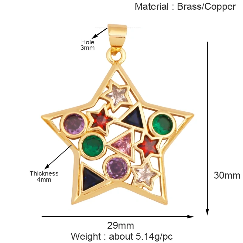 Luxury Classics Colourful Heart Shape Charm Pendant,Creative Love Heart Cubic Zirconia Real 18K Gold Plated Jewelry Supplies K92
