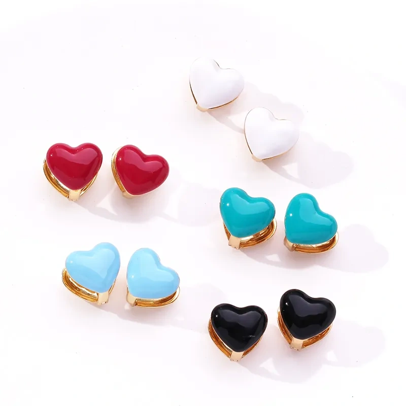 Cute Heart Earrings Red Blue Black White Enamel 18K Gold Plated,Not Easy to Tarnish,Women Girl Her Spring Jewelry Jewelry P15