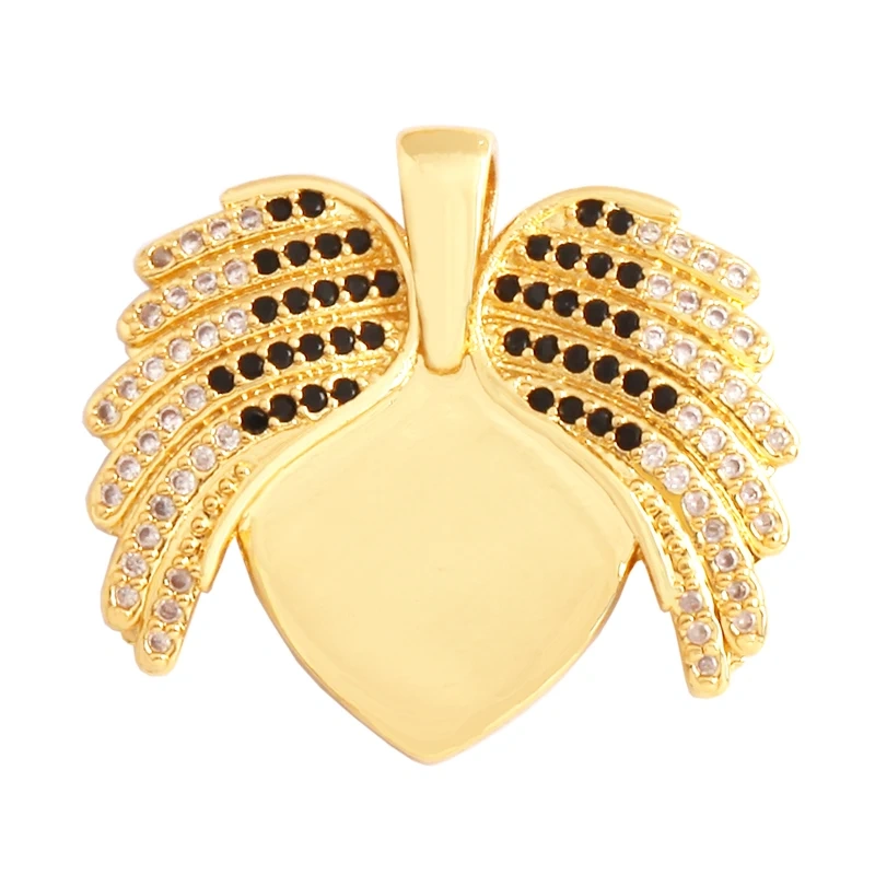 Colour Rainbow Love Heart Wing Shell Pearl Zircon Charm Pendant,18K Gold Plated Jewelry Findings Necklace Accessories Supply L49