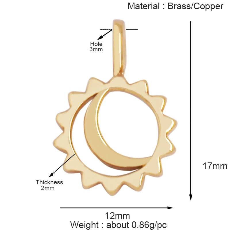 Trendy Coin Round Moon Sun Star Mini Charm Pendant,Real 18K Gold Plated,Jewelry Components Findings Accessories Supplies K93
