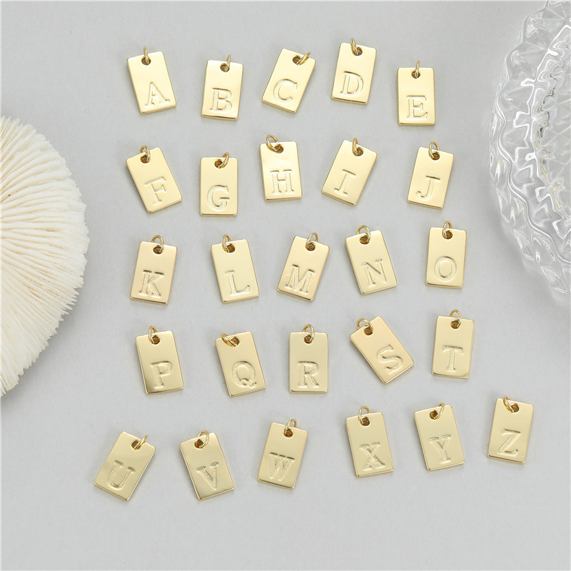 Simpleness Rectangle 18K Gold Plated Brass Initial Name A-Z Letter Charm Pendant Necklace,Fashion Jewelry Findings Supplies K58