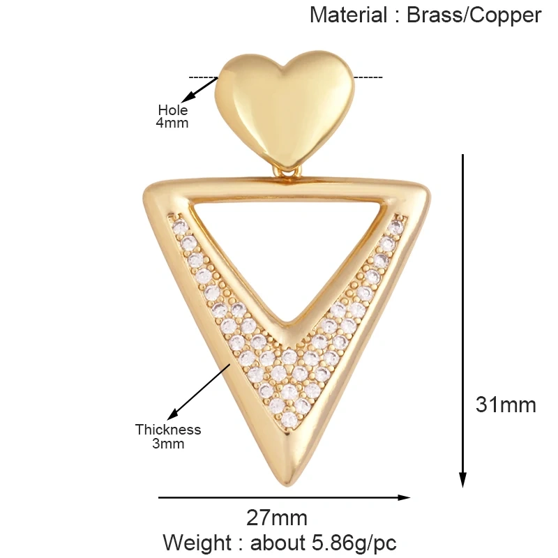 Luxury Classics Colourful Heart Shape Charm Pendant,Creative Love Heart Cubic Zirconia Real 18K Gold Plated Jewelry Supplies K92
