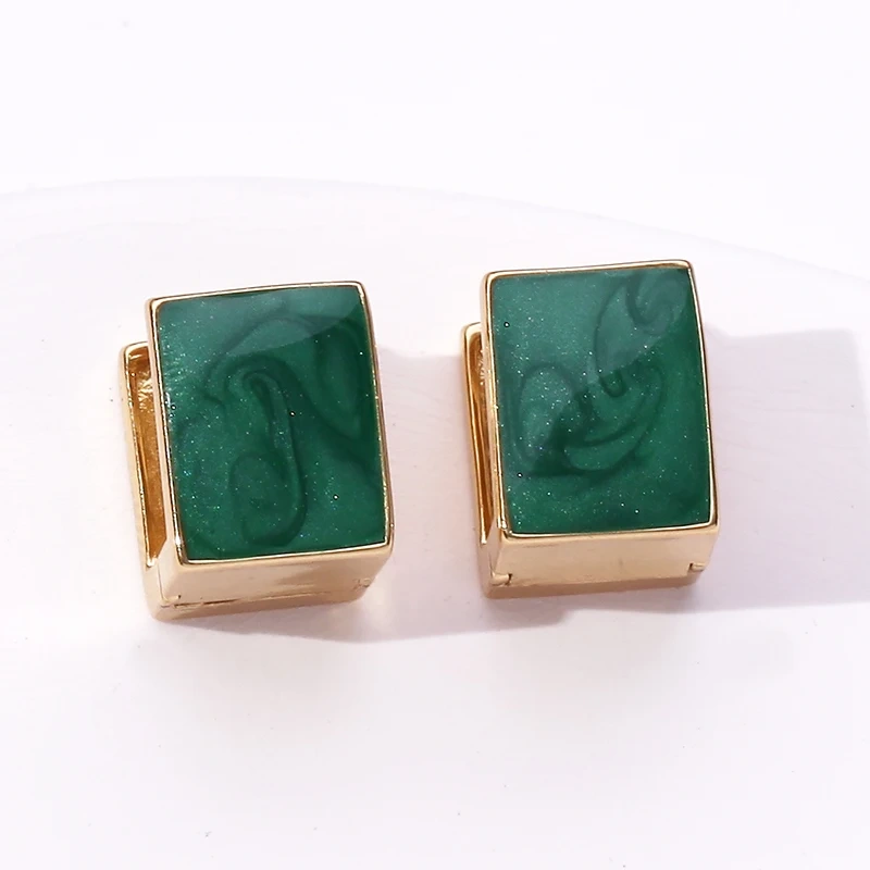 Simple Rectangular Geometric Earrings Red Blue Black White Enamel 18K Real Gold Plated,Women Girl Her Spring Jewelry Jewelry P15