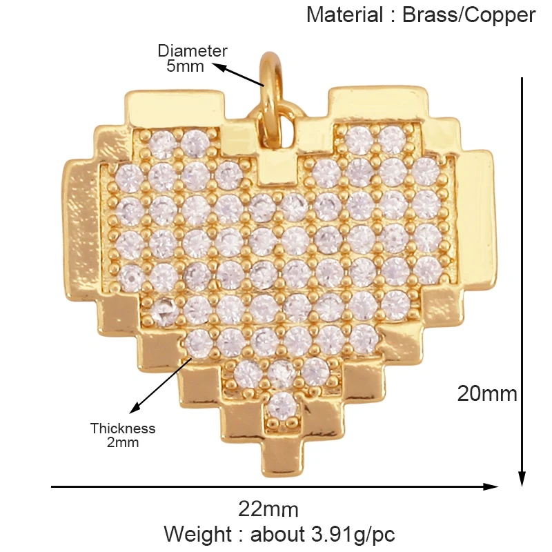 Colourful Fashion Heart Shape Charm Pendant,Classics Love Heart Cubic Zirconia Real 18K Gold Plated Craft Jewelry Supplies K96