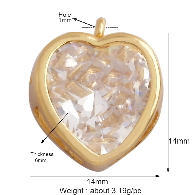 Colour Rainbow Love Heart Wing Shell Pearl Zircon Charm Pendant,18K Gold Plated Jewelry Findings Necklace Accessories Supply L49