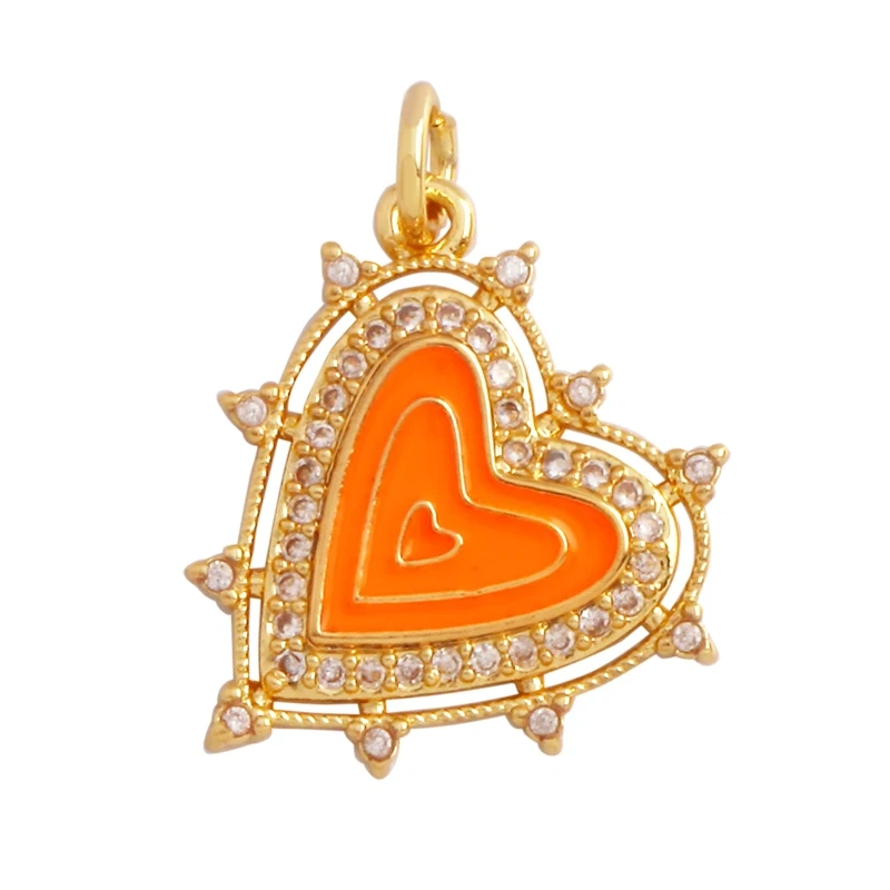 Colour Rainbow Love Heart Wing Shell Pearl Zircon Charm Pendant,18K Gold Plated Jewelry Findings Necklace Accessories Supply L49