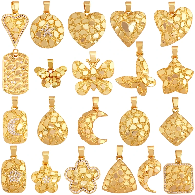 Fashion Love Heart Round Rectangle Geometry Charm Pendant,18K Gold Plated Necklace Bracelet Jewelry Findings Daily Supplies K67