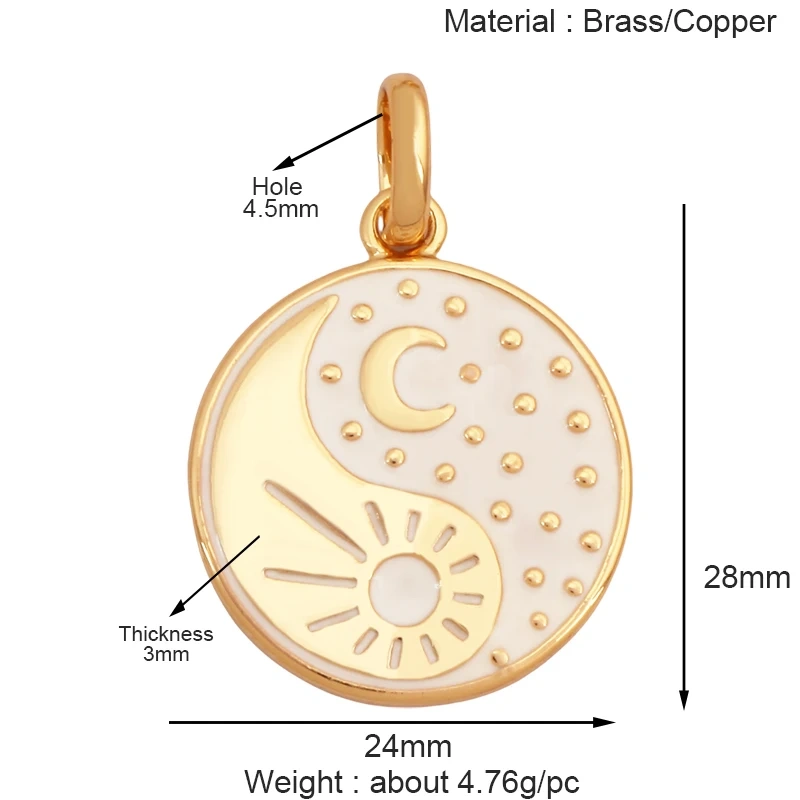 Trendy Coin Round Moon Sun Star Mini Charm Pendant,Real 18K Gold Plated,Jewelry Components Findings Accessories Supplies K93