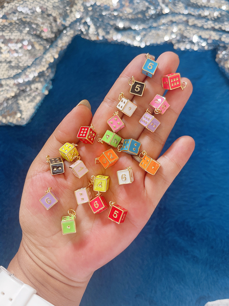 Trendy Colourful Enamel Love Heart Dice Charm Pendant,18K Gold Plated Necklace Bracelet for Jewelry Findings Daily Supplies K34