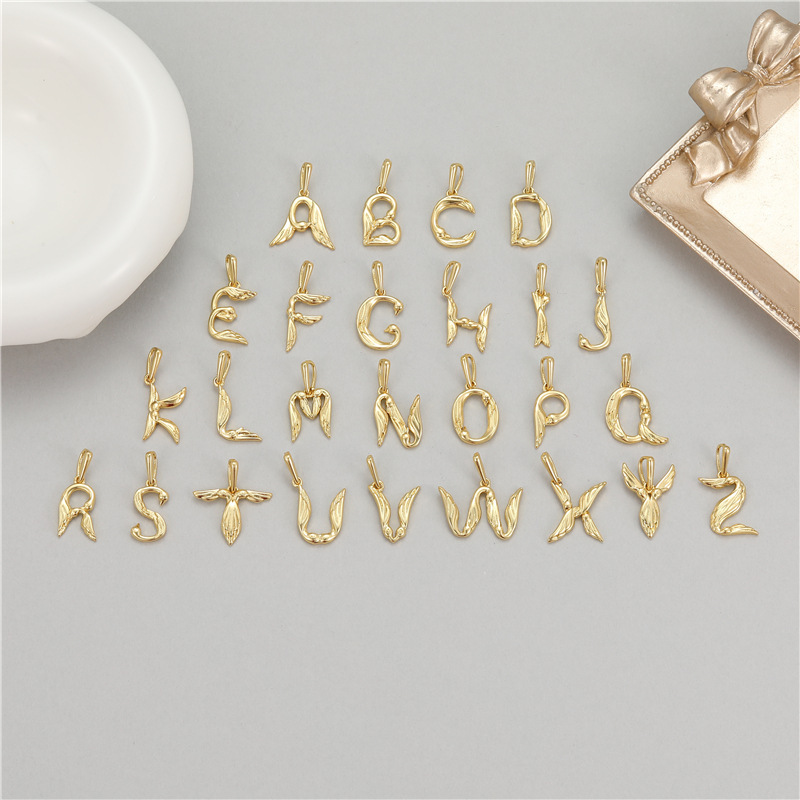 Creativity Elegance Feather Swan Gold Plated Initial Name A-Z Letter Charm Pendant Necklace,Fashion Jewelry Findings Supply M45