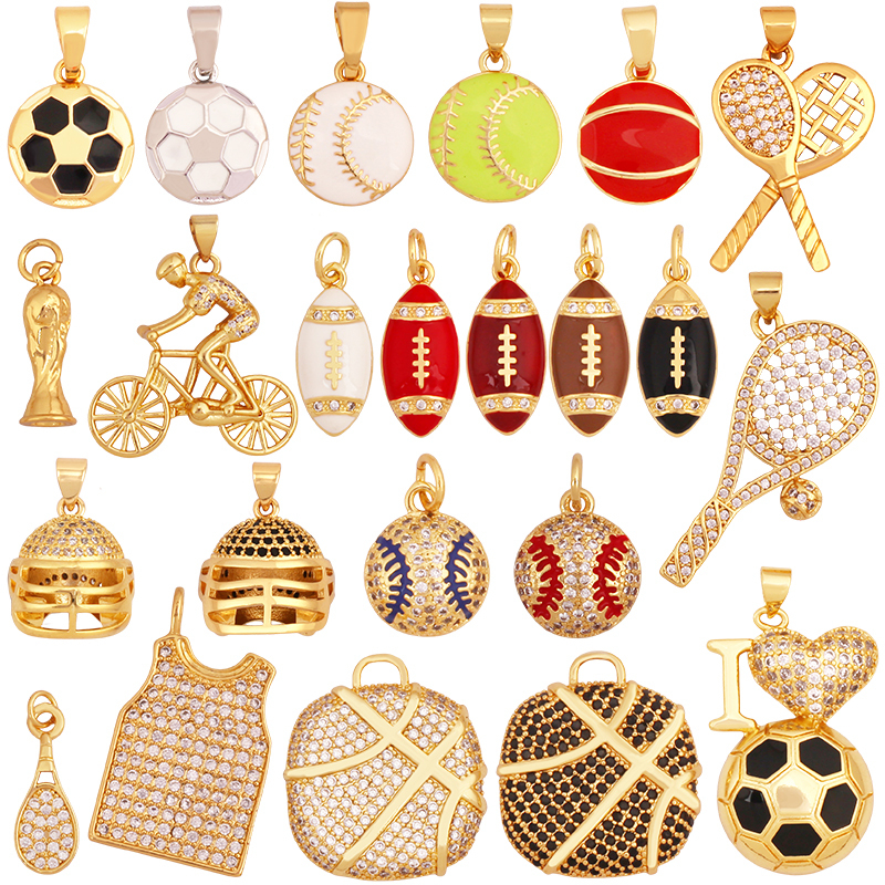Trendy Sports Shirt Baseball Football Rugby Tennis Racket Charm Pendant,18K Gold Plated DIY Necklace Jewelry Supplies K94