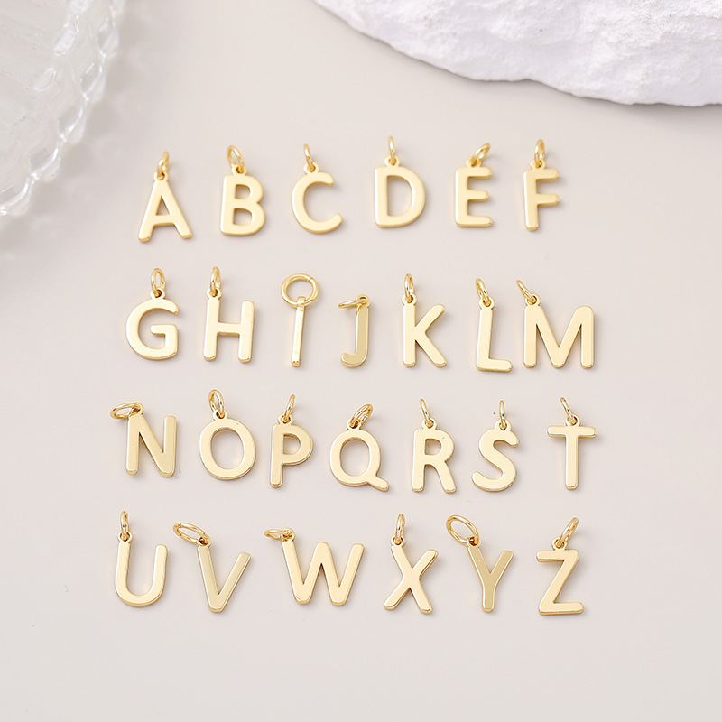 Mini Initial Letter Charm ,Brass Mirror Finish, Real Gold Plated Colour,Not Easy to Tarnish , Fashion Jewelry Findings , 1pc L01