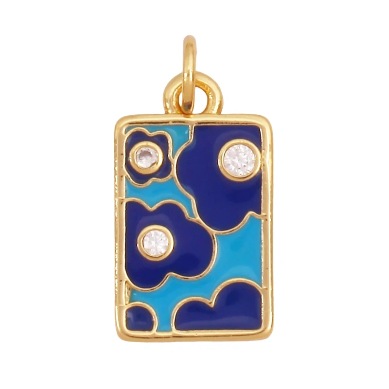 Sweet Rainbow Sun Rose Flower Four Leaf Clover Charm Pendant,Real 18k Gold Shell Zircon Jewelry Findings Necklace Supplies K98