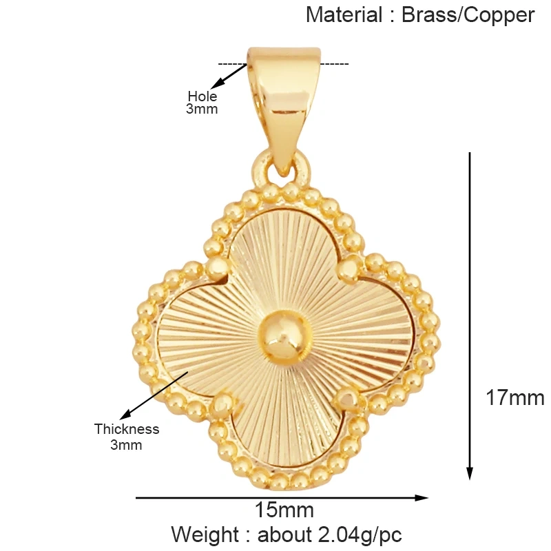 Sweet Rainbow Sun Rose Flower Four Leaf Clover Charm Pendant,Real 18k Gold Shell Zircon Jewelry Findings Necklace Supplies K98