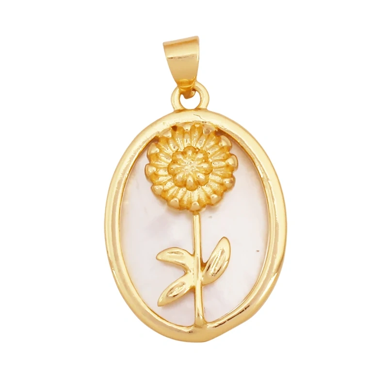 Sweet Rainbow Sun Rose Flower Four Leaf Clover Charm Pendant,Real 18k Gold Shell Zircon Jewelry Findings Necklace Supplies K98