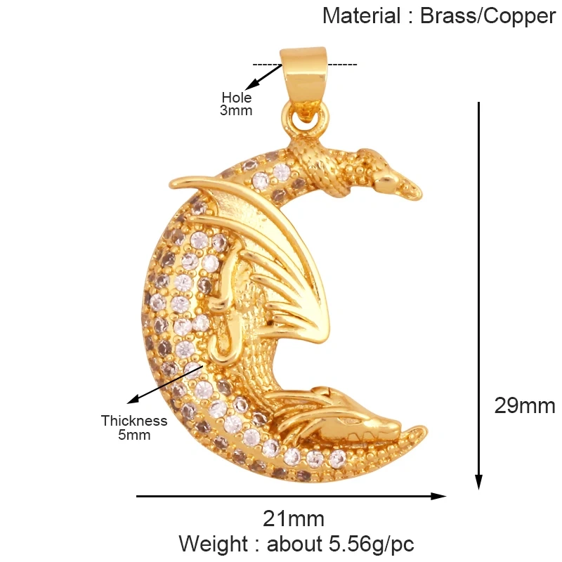 Unique Real 18k Gold Plated Tusk Bull OX Horn Moon Charm Pendant,Trendy Crescent Jewelry Necklace DIY Accessories Supplies K71