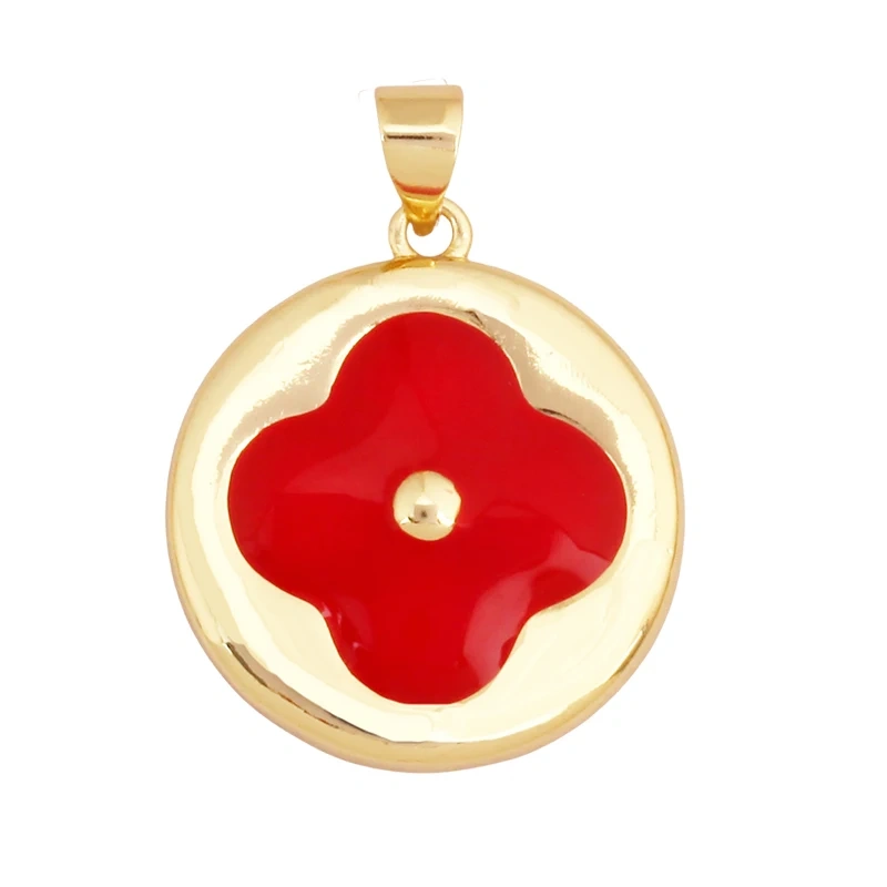 Sweet Rainbow Sun Rose Flower Four Leaf Clover Charm Pendant,Real 18k Gold Shell Zircon Jewelry Findings Necklace Supplies K98