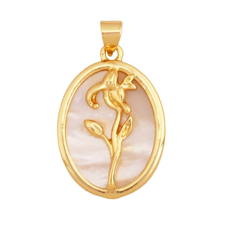 Sweet Rainbow Sun Rose Flower Four Leaf Clover Charm Pendant,Real 18k Gold Shell Zircon Jewelry Findings Necklace Supplies K98